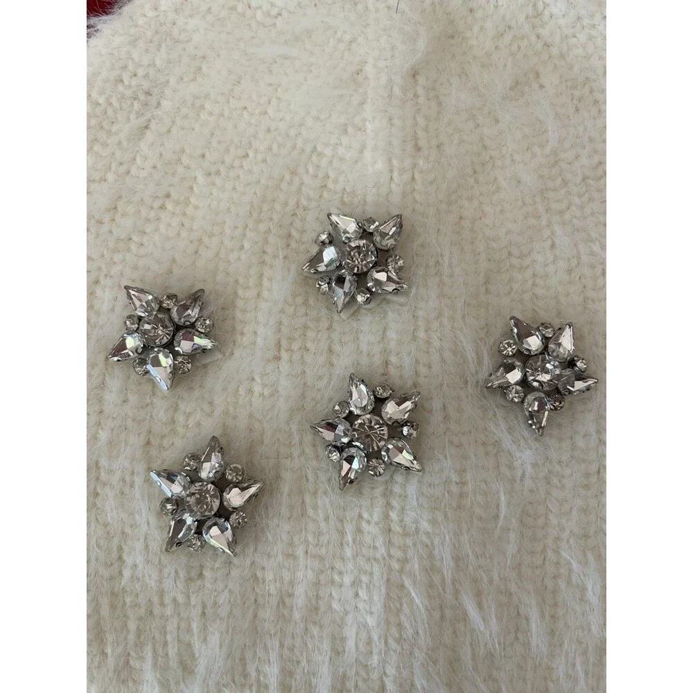 Express Rhinestone Star Accents Beanie Cap Cream Pom Pom One Size NWT